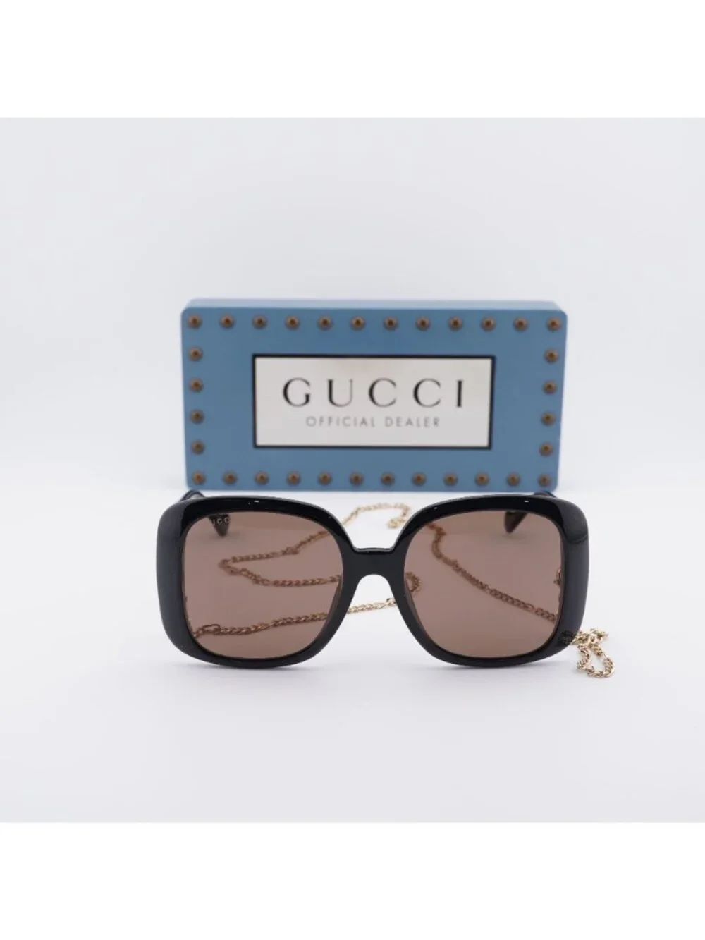 Gucci GG1029SA 005 Square Sunglasses - Black with Gold Chain\Brown